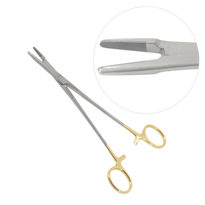 Olsen Hegar Needle Holder Scissors Combination 6 1/2 inch - Tungsten Carbide Inserts Jaws, Left Handed