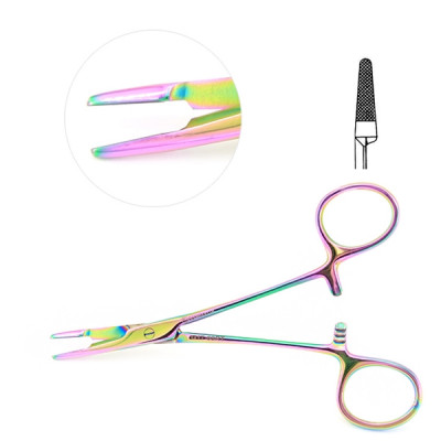 Olsen Hegar Needle Holder Scissors Combination 6 1/2`` Serrated, Tungsten Carbide - Rainbow Coated