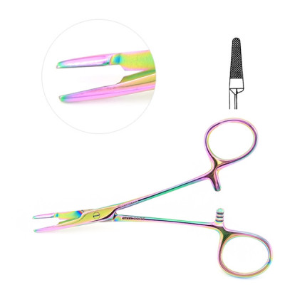 Olsen Hegar Needle Holder Scissors Combination 6 1/2 inch Serrated, Tungsten Carbide - Rainbow Coated