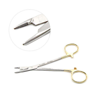 European Style Olsen Hegar Needle Holder Scissors Combination 6 1/2 inch Serrated - Tungsten Carbide, Small Tips