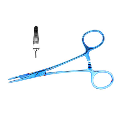 Olsen Hegar Needle Holder Scissors Combination 5 1/2 inch Serrated - Tungsten Carbide, Blue Coated