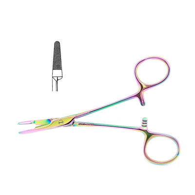 Olsen Hegar Needle Holder Scissors Combination 5 1/2 inch Serrated - Tungsten Carbide, Rainbow Coated