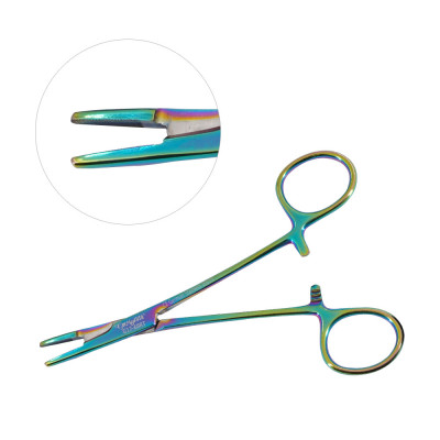 Olsen Hegar Needle Holder Scissors Combination 5 1/2`` Serrated - Tungsten Carbide, Rainbow Coated