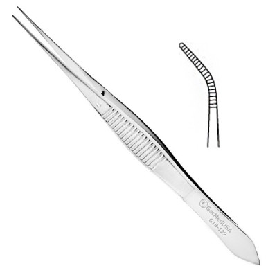 Eye Dressing Forceps  4 inch Serrated Half-Curved Tips Standard Pattern