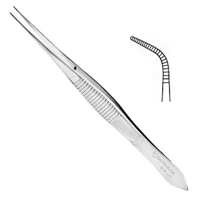 Eye Dressing Forceps 4 inch Full Curved Serrated Tips