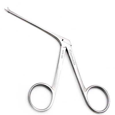 Bellucci Micro Ear Scissors 3 1/4 inch Shaft 4mm Blades Curved Left