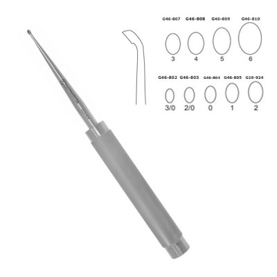 Cobb Curette Stainless Handle 11” Knurled Handle Oval Cup Angled #2 (4.7mm)