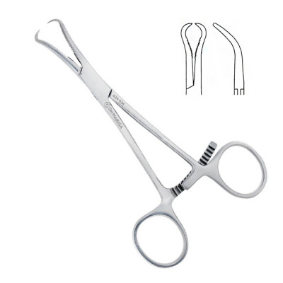 Bone Reduction Forceps 5 inch, Curved, 10mm Serrated with Pointed Tips