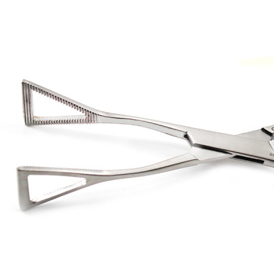 Lovelace Lung Grasping Forceps Angled Shanks Serrated Jaws 1" Wide 7 1/4"