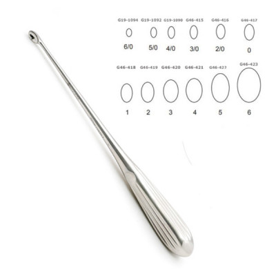 Brun Curette Hollow Handle Straight Shaft Oval Cup 8” #6 (8.8mm)