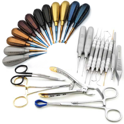 GV Dental Kit with Luxating Wing Angle Left Right Stainless Steel Color Coated Set Of 12