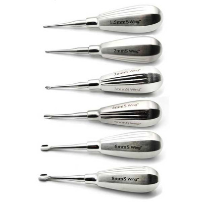 Winged Dental Elevator Set of 6 with Straight Tip having Short Handle