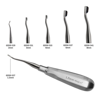 Winged Dental Elevator Set of 6 with Inside Bent Tip having Standard Handle