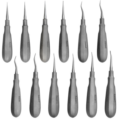 Luxating Elevator Set of 12 having Standard Handle with 4 Straight 4 Inside Bent and 4 Curved Tips