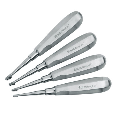 Winged Dental Elevator Set of 4 with Straight Tip 5mm, 6mm, 7mm, 8mm having Standard Handle