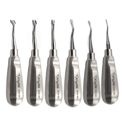 Winged Dental Elevator Set of 6 with Back Bent Tip having Standard Handle