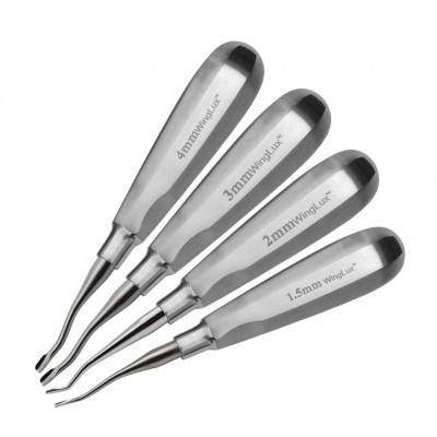 Winged Dental Elevator Set of 4 with Inside Bent Tip 1.5mm, 2mm, 3mm, 4mm having Standard Handle