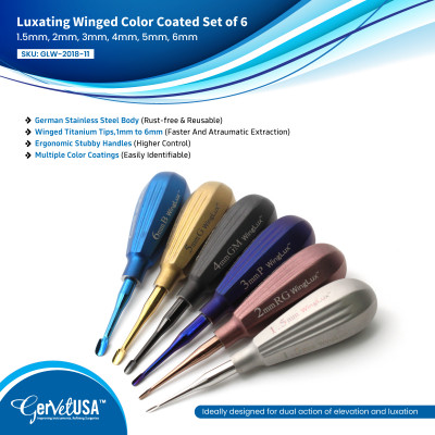 WingLux Luxating Winged Color Coated Set of 6, 1.5mm, 2mm, 3mm, 4mm, 5mm, 6mm
