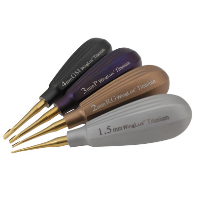 Luxating Winged WingLux Color Coated Titanium Set of 4, 1.5mm, 2mm, 3mm, 4mm