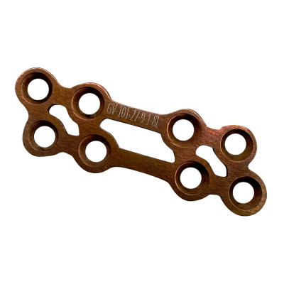 Angled Non Locking Mini Plates 27.5mm Length 9.0mm Width 1.0mm Thickness 8 Holes 2.0mm Screws Left - Rose Gold