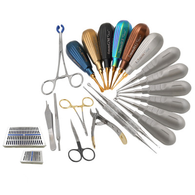 Dr. Bellows Extraction Kit with GLux Luxating Extra Small, New Winged Elevators, and Sterilization Cassette