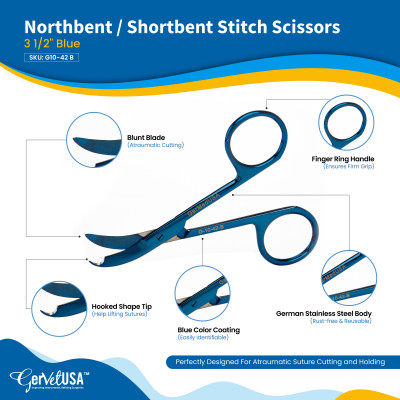 Northbent/Shortbent Stitch Scissors 3 1/2", Color Coated