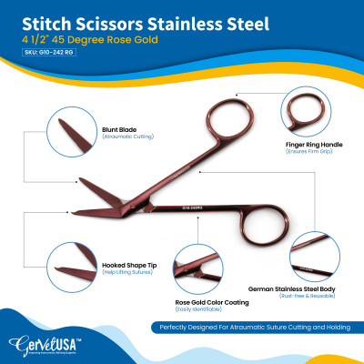 Stitch Scissors 4 1/2" 45 Degree Color Coated