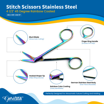 Stitch Scissors 4 1/2" 45 Degree Color Coated