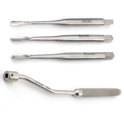 Equine Offset Wolf Tooth Luxating Elevator Glux Set With Interchangeable Tips, 4mm, 6mm, 8mm
