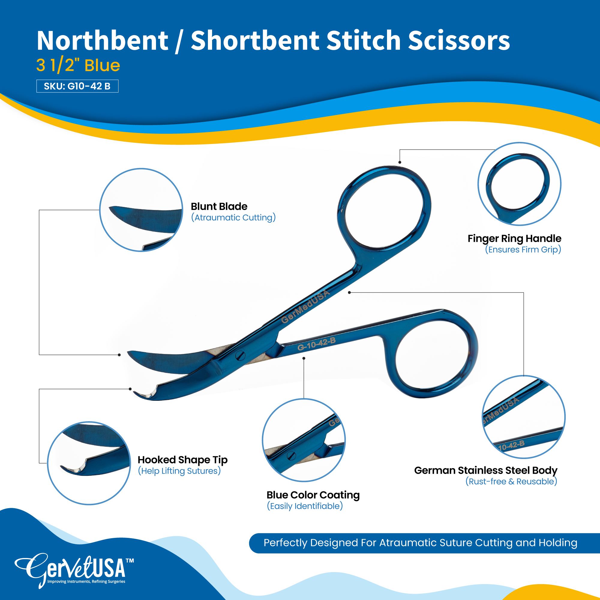 Northbent / Shortbent Stitch Scissors 3 1/2" Blue