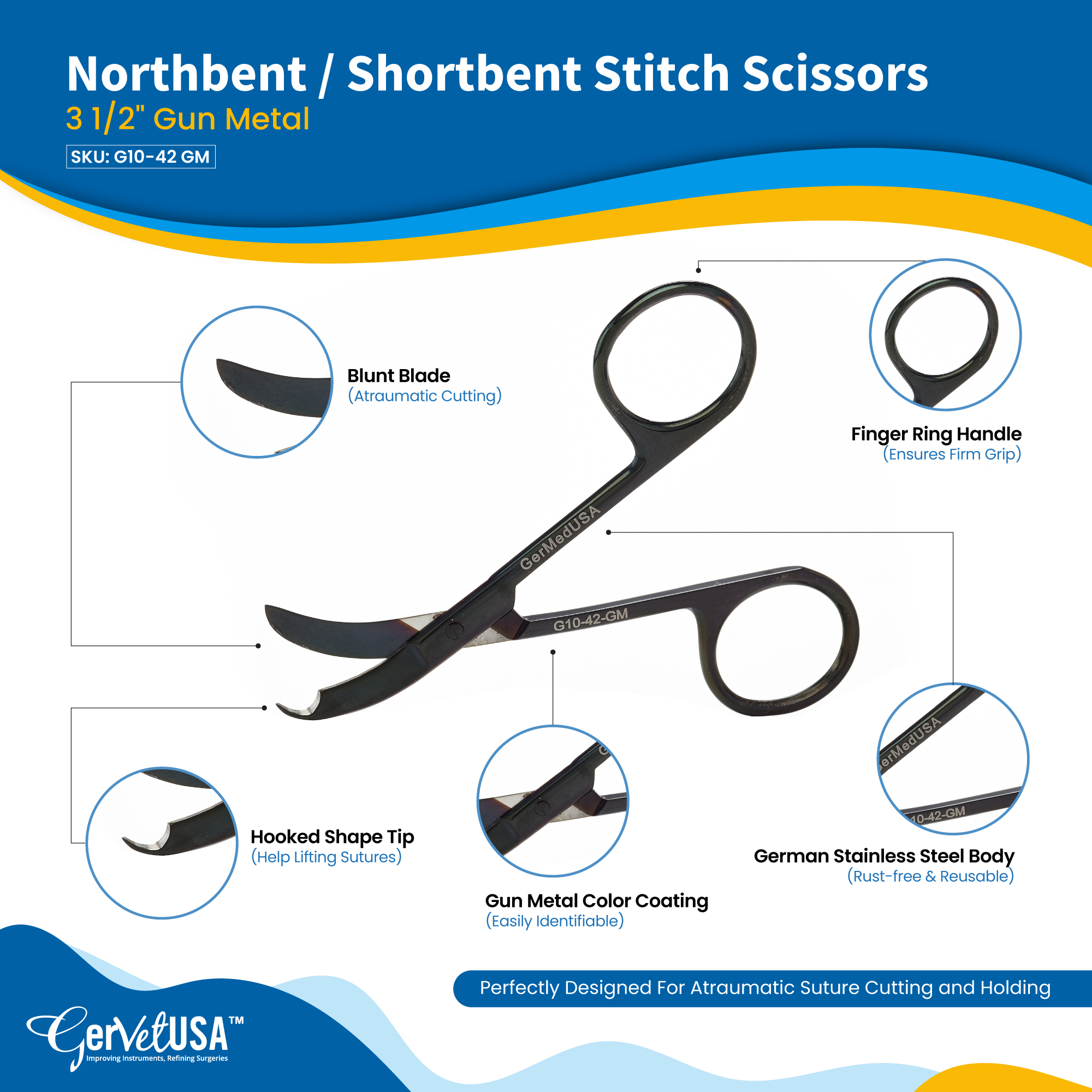 Northbent / Shortbent Stitch Scissors 3 1/2" Gun Metal