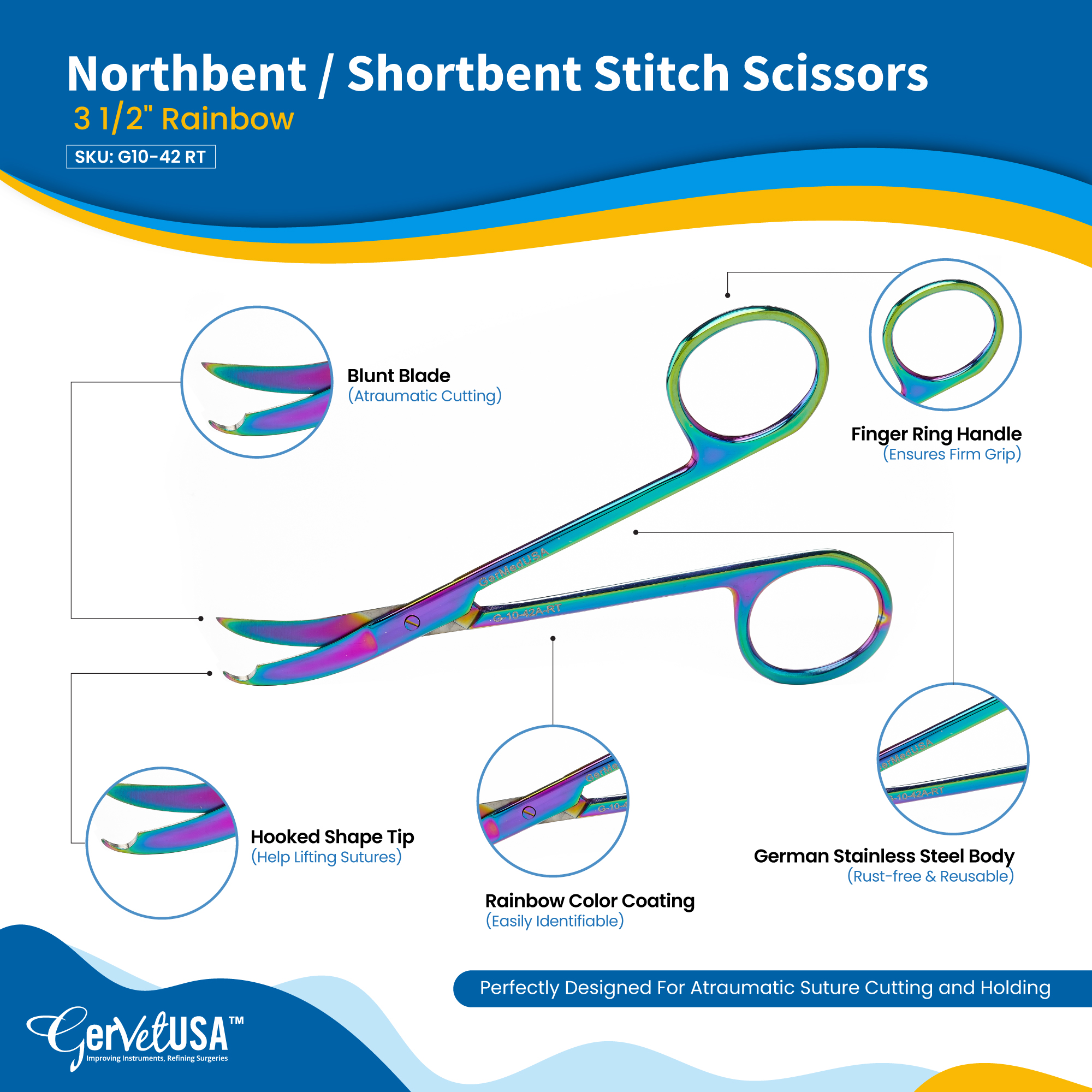 Northbent / Shortbent Stitch Scissors 3 1/2" Rainbow