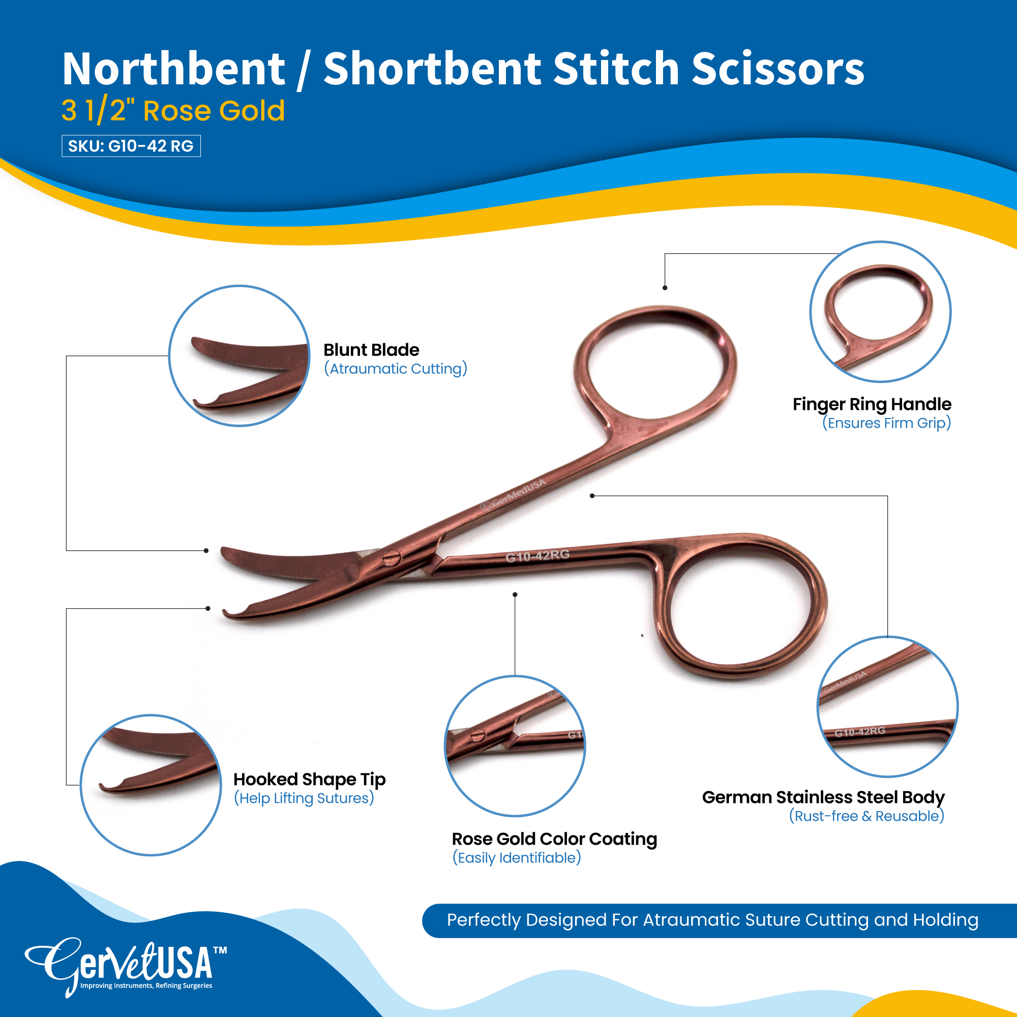 Northbent / Shortbent Stitch Scissors 3 1/2" Rose Gold