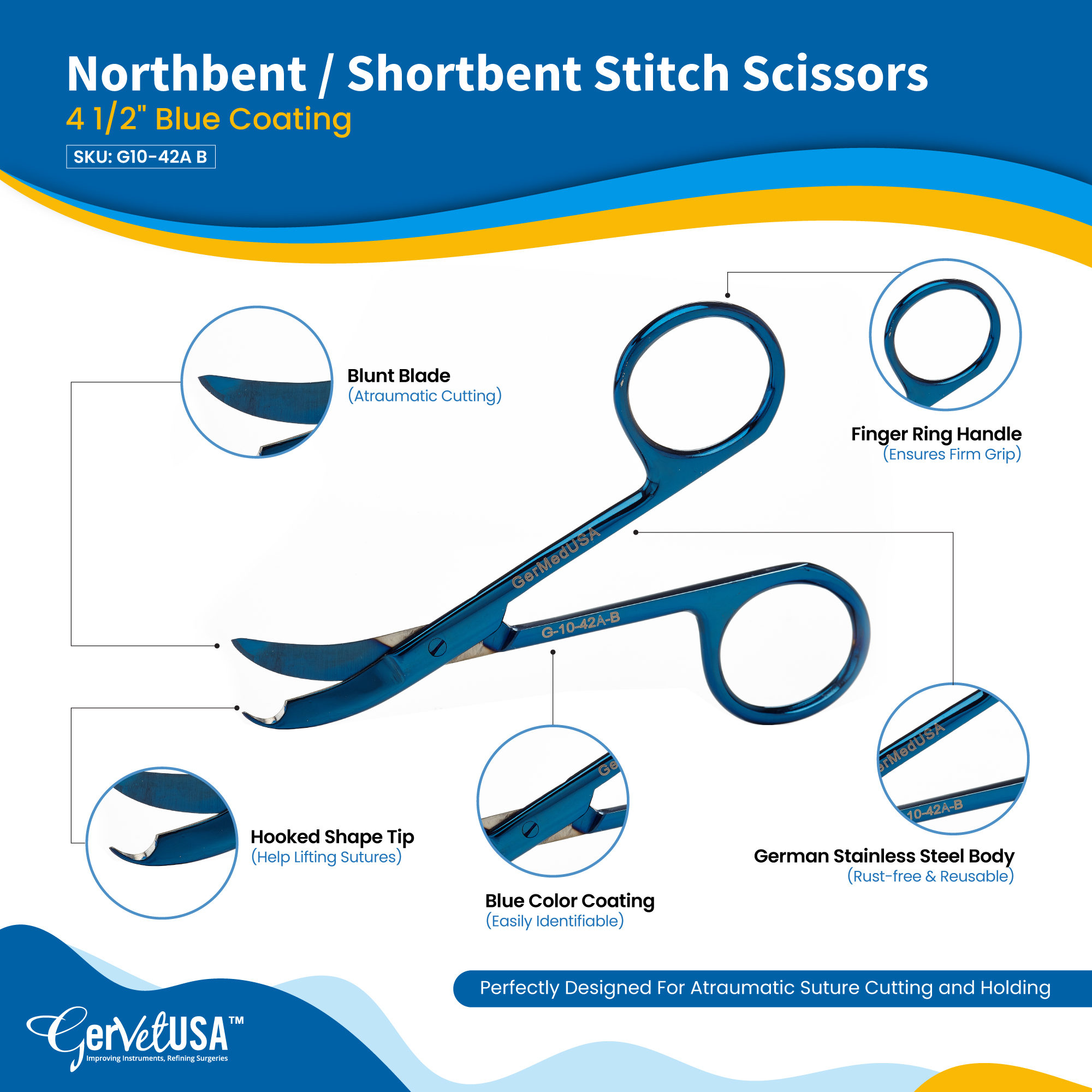 Northbent/Shortbent Stitch Scissors 4 1/2" Blue Coating