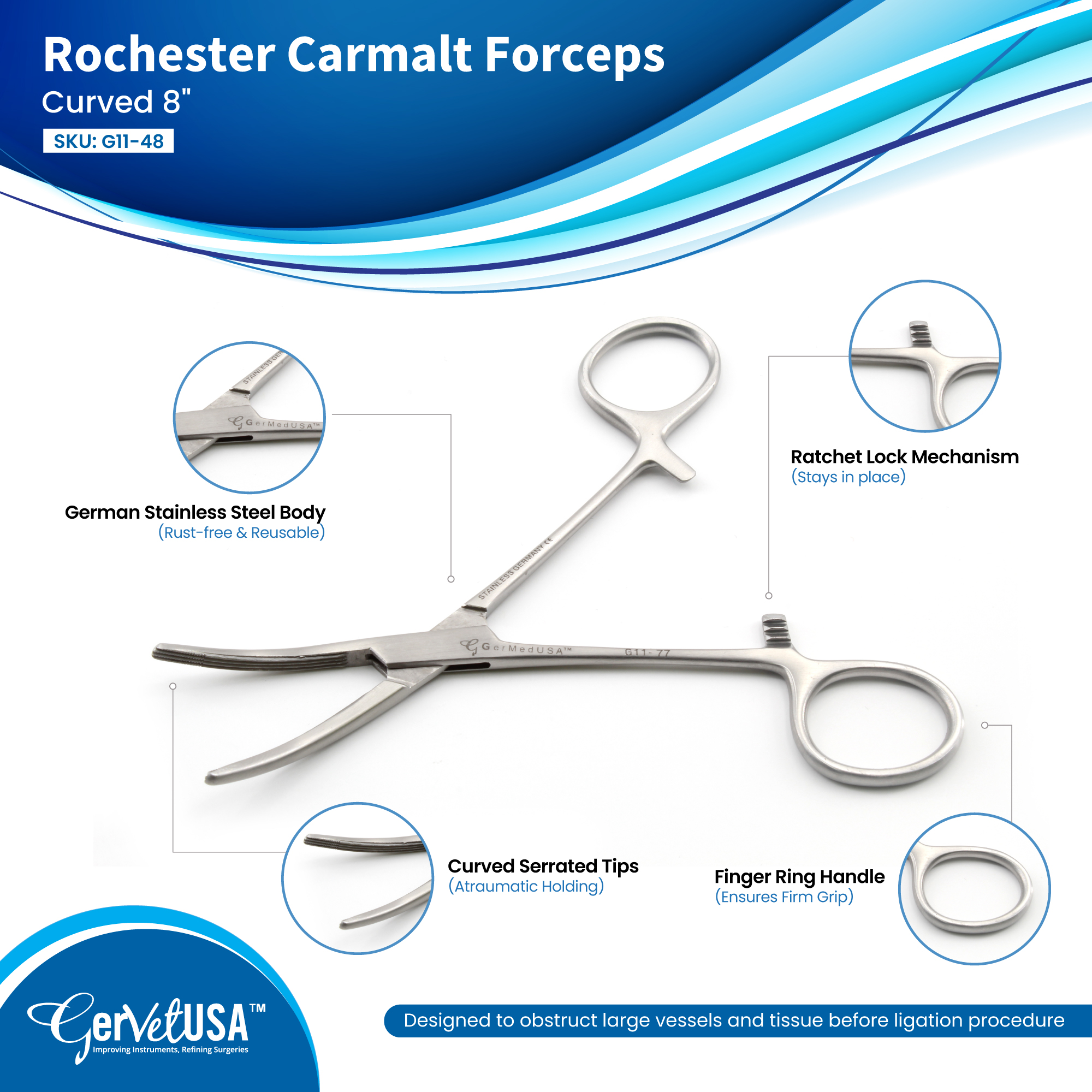 Rochester Carmalt Forceps Curved 8"
