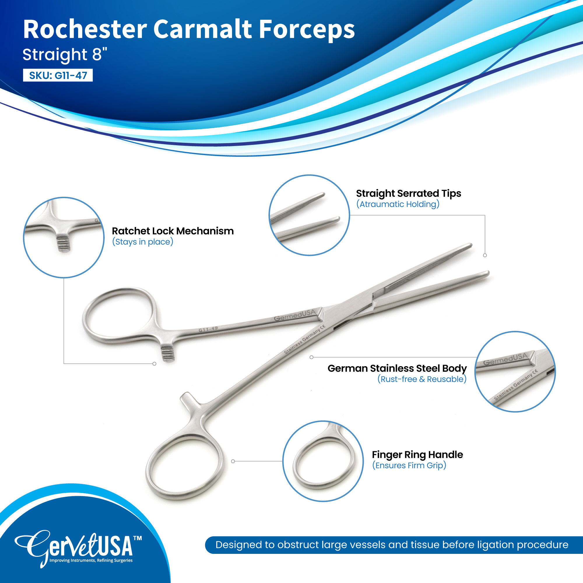 Rochester Carmalt Forceps Straight 8"