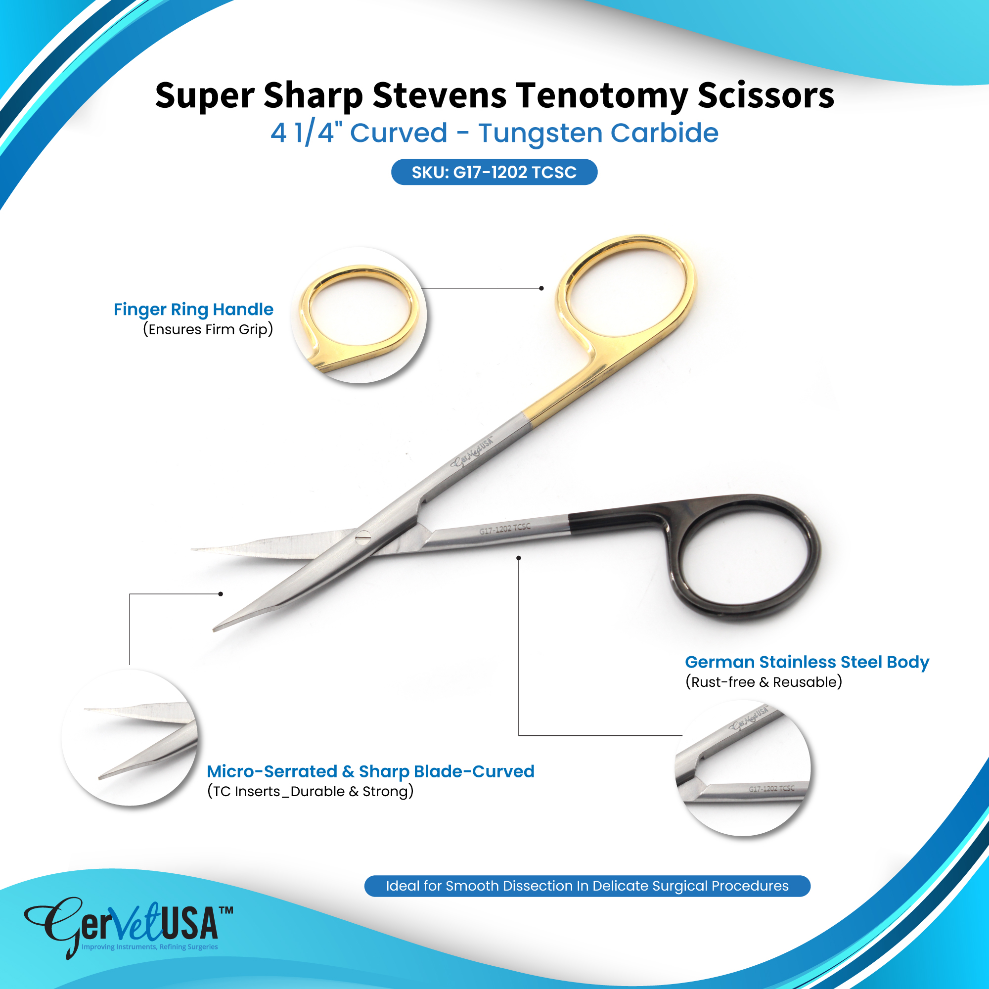 Super Sharp Stevens Tenotomy Scissors 4 1/4" Curved - Tungsten Carbide
