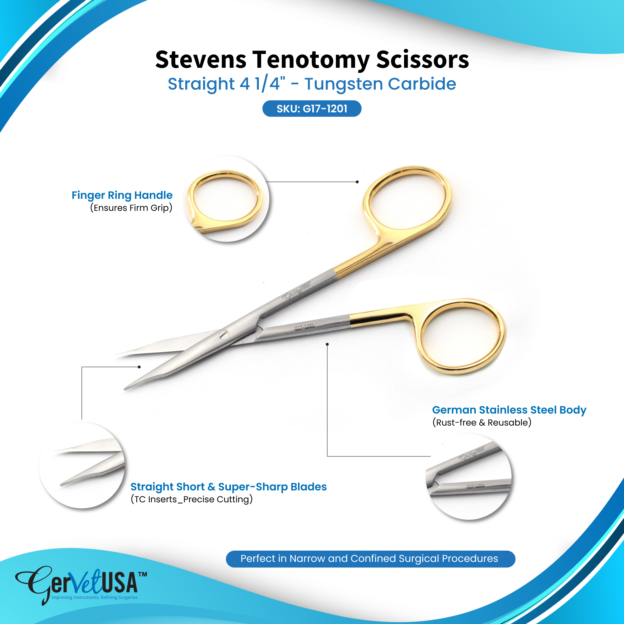 Stevens Tenotomy Scissors Straight 4 1/4" - Tungsten Carbide