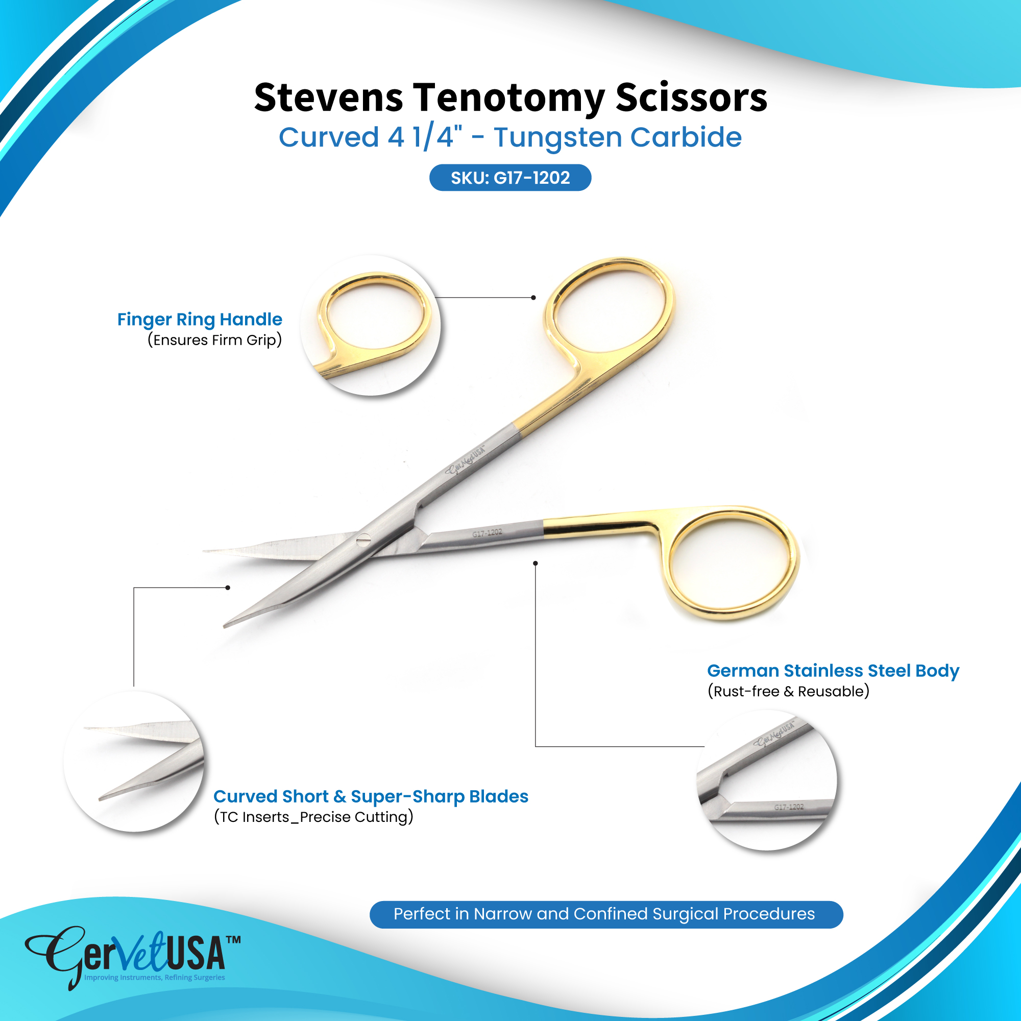 Stevens Tenotomy Scissors Curved 4 1/4" - Tungsten Carbide