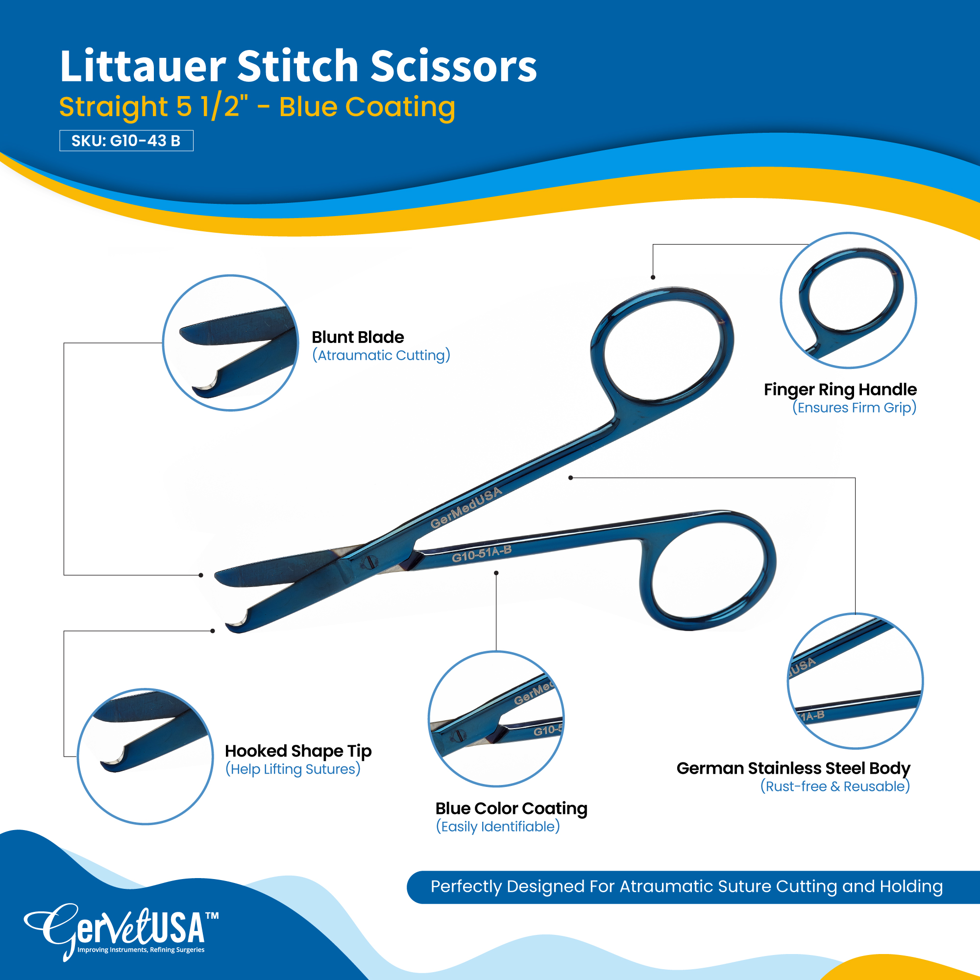 Littauer Stitch Scissors 5 1/2" Blue Coating