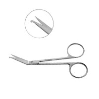Iris Scissors 4 1/4" Angular with One Sharp/One Probe Tip
