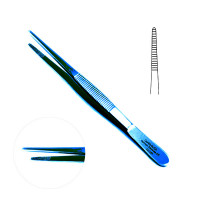 Thumb Forceps 5 1/2" Serrated, Blue Coating