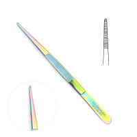 Thumb Forceps 5 1/2" Serrated, Rainbow Color Coated