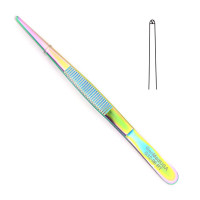 Thumb Tissue Forceps 5" 1x2 Teeth, Rainbow Coated