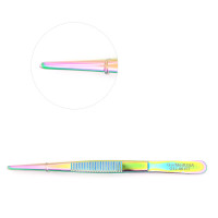 Thumb Tissue Forceps 5" 1x2 Teeth, Rainbow Coated