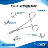 Olsen Hegar Needle Holder Scissors Combination 4 3/4" Serrated