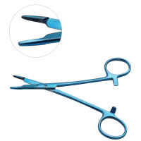 Olsen Hegar Needle Holder Scissors Combination 4 3/4" Serrated - Tungsten Carbide, Blue Coated