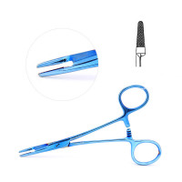 Olsen Hegar Needle Holder Scissors Combination 4 3/4" Serrated - Tungsten Carbide, Blue Coated