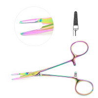 Olsen Hegar Needle Holder Scissors Combination 4 3/4" Serrated - Tungsten Carbide, Rainbow Coated