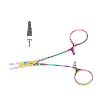 Olsen Hegar Needle Holder Scissors Combination 5 1/2" Serrated - Tungsten Carbide, Rainbow Coated